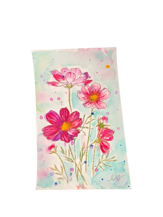 Blush Cosmos – Original Watercolor Artist Card (3” x 5”)